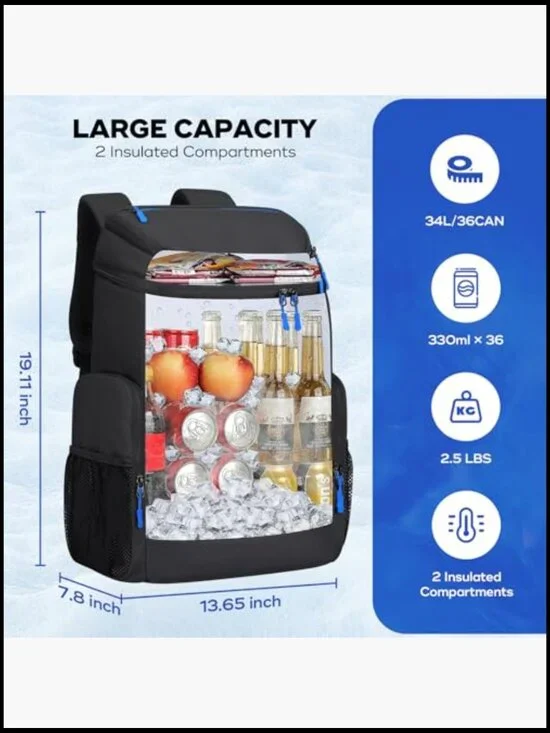 Insulated Cooler Backpack Leakproof Lightweight Travel Hiking Camping Beach - Picture 4 of 6